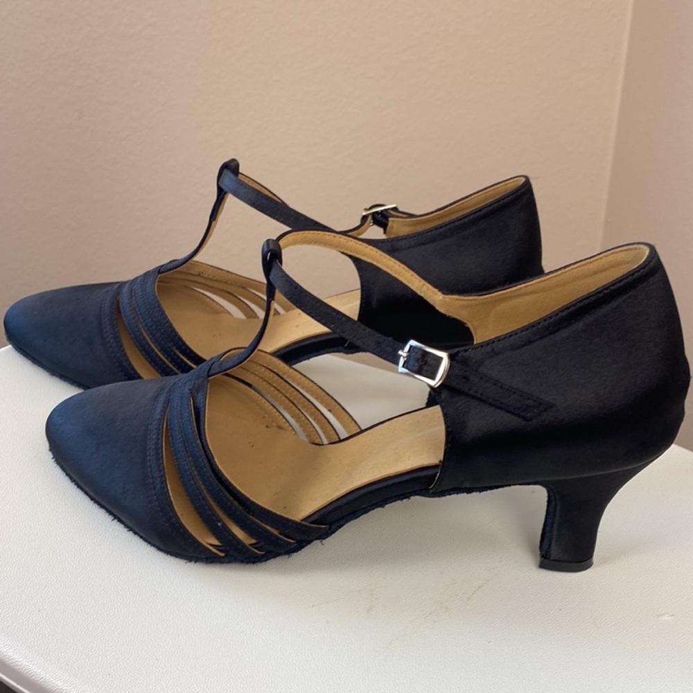 Black Satin Kitten Heels